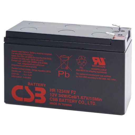 CSB UPS12V9 12V 9.0 AH Replacement UPS Battery - 1 Year Warranty. Replacement Battery for: UPSD650 UPSG750 UPSD1200 UPSD1600 PSCRT1100 PSCE1000 PSCE2000 PSCE3000. F2 connector 6.35mm. HR1234WF2