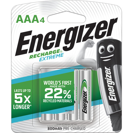 Energizer Recharge Extreme AAA Rechargeable Batteries - 4 Pack - 800mAh