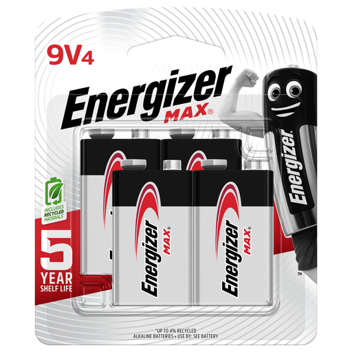 Energizer MAX 9V Batteries - 4 Pack - Ideal for Garage Door Openers / Smoke Detectors / Alarms