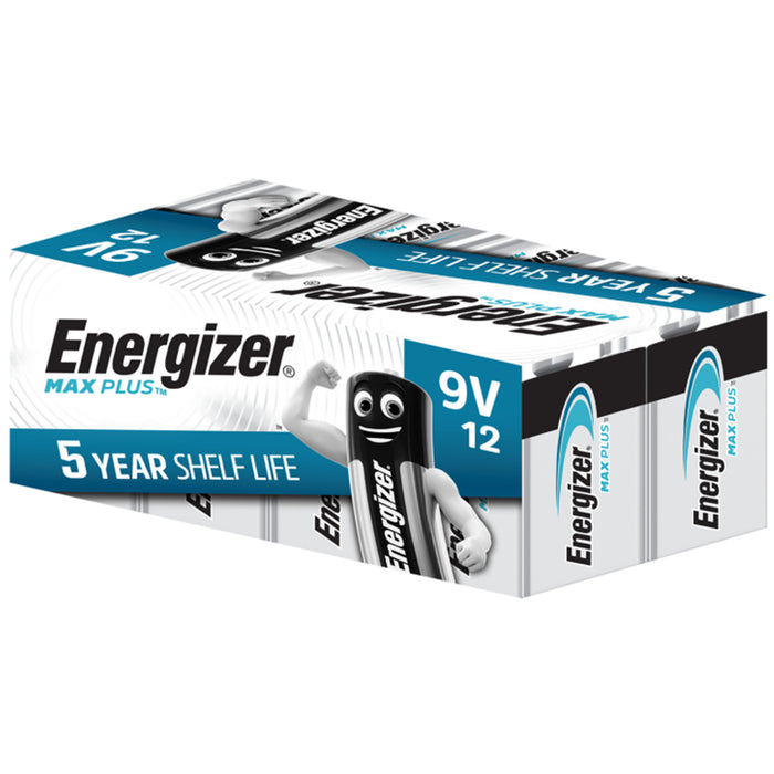 Energizer MAX PLUS 9V Batteries - 12 Pack - Ideal for Garage Door Openers / Smoke Detectors / Alarms