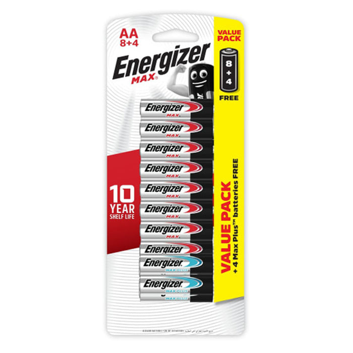 Energizer MAX AA 8+4PK MAX PLUS AA Batteries 8x Max AA Value Pack with 4x Max Plus (Packet)