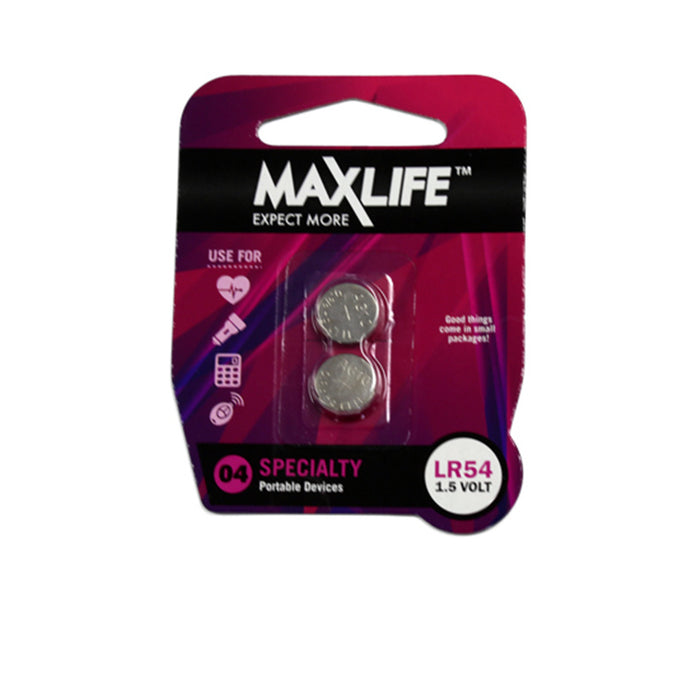 Maxlife BAT54-A2  LR54 Alklaine Button Cell   Battery. 2Pk.