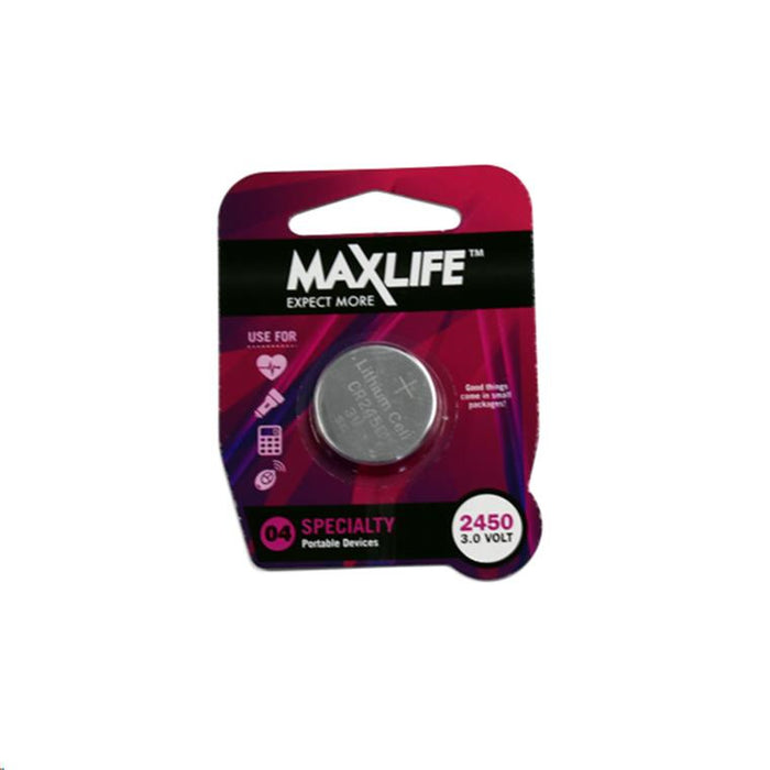 Maxlife BAT2450 CR2450 Lithium Button Cell  Battery. 1Pk.