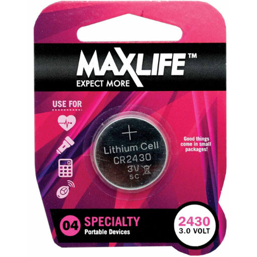 Maxlife BAT2430 CR2430 Lithium Button Cell  Battery. 1 Pk 3V