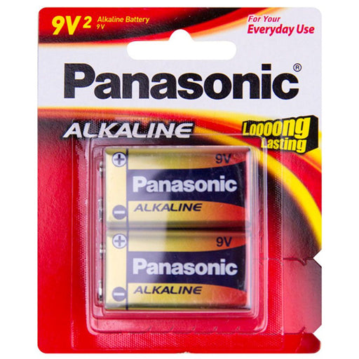 Panasonic 6LR61T/2B long lasting Alkaline Batteries 9 Volt 2 Pack 9V with Anti-Leak Protection 20% Longer Lasting Alkaline-Zinc ideal for smoke alarms