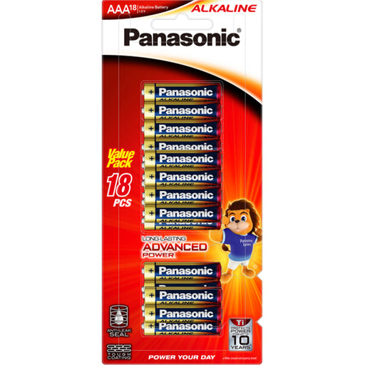 Panasonic LR03T/18B Alkaline AAA Battery - 18 Pack Alkaline-Zinc - Longer Lasting protects power for upto 10 years