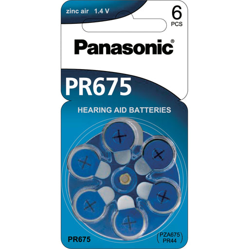 Panasonic PR675 genuine 6pc PZA675 PR44 Zinc Air Button Coin Cell Batteries for hearing aid 675 675A 675AE 675AP 675AU 675HP 675HPX 675SA AC675 AC675E B6754 B900PA CP44PR44 DA675H H675AE L675ZA ME9Z P675