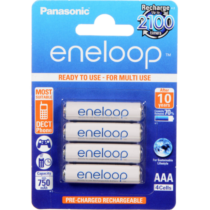 Panasonic BK-4MCCE/4BA Eneloop NiMH Rechargeable AAA - 4pk Retail Pack BK-4MCCE/4BA