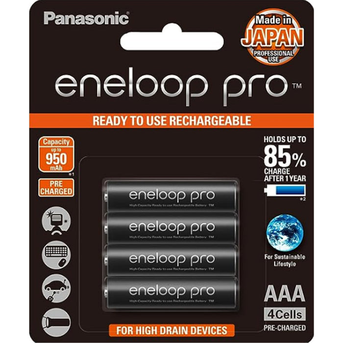 Panasonic BK-4HCCE/4BT Eneloop PRO AAA 4 Pack 950mAh rechargeable  designed for high drain devices