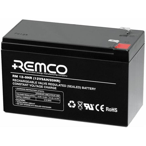 REMCO RM12-9HR AGM SEALED LEAD ACID BATTERY 12V 9.0Ahr T2 terminal type 150x65x95mm LxWxH UPS Battery general purpose rechargeable AGM for ups alarm system lighting electronic test quipment toys and more.