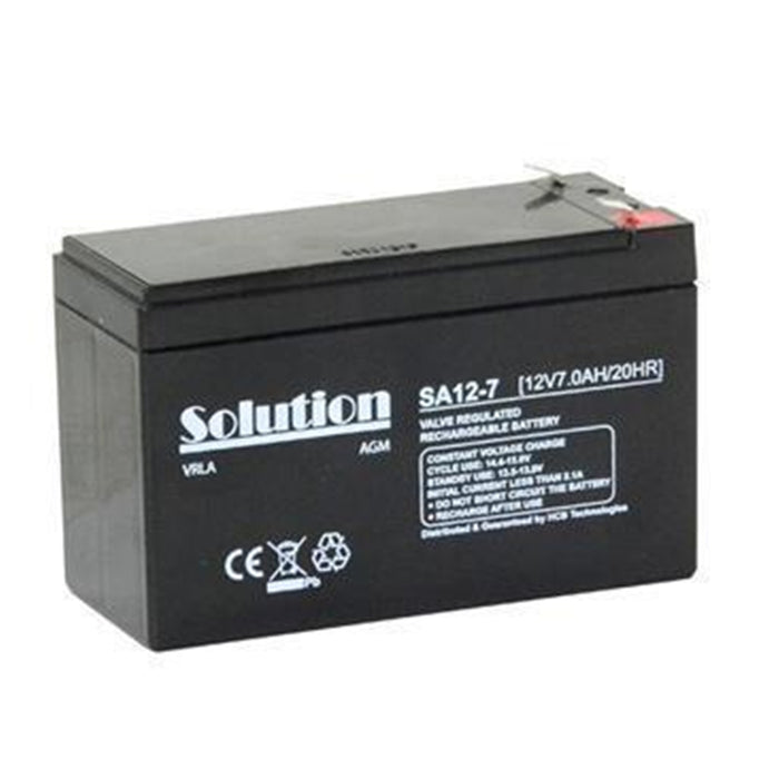 Solution SA12-7 12V 7.0Ahr AGM Sealed Lead Acid Battery T1 Terminal  LxWxH 152x65x95mm All Purpose UPS RPS  Emergency Light Alarm and Security System