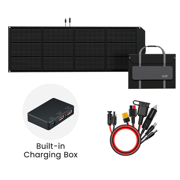 Zlos 160W Universal Foldable Solar Panel & USB Charging Fit 99% Power station in the Market 22% Efficiency Extra 2X USB-A Qc3.0 PD18W & 1X DC5521 18V 6A  IP45 Include MC4 To Universal Plug