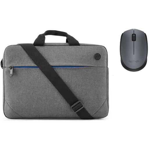 HP Prelude and Logitech M171 Wireles Mouse Bundle - Grey Carry Laptop Bag 14-15.6"  Laptop/ Notebook Case Black Mouse - Perfect Essentials for Business & Study