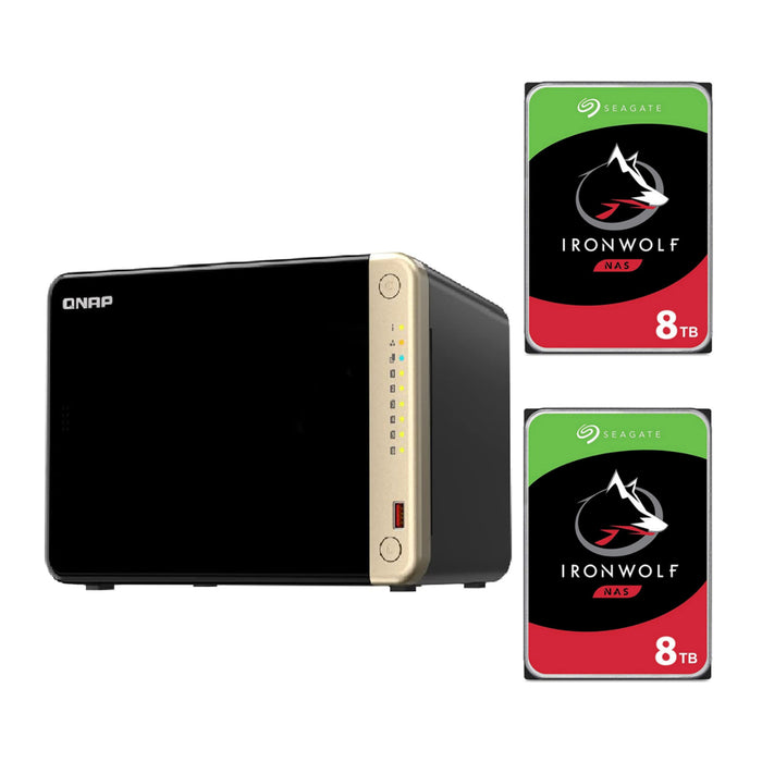 QNAP TS-664 6 Bay 8GB Desktop NAS With 2x 8TB NAS HDD Bundle