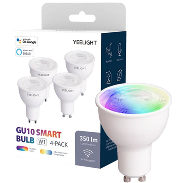 Yeelight W1 WiFi LED RGB Smart Light Bulb GU10 (4 Pack) maximum luminous flux of 350lm 4.5W RGB Colour adjustable and  Dimmable Remote Control Enabled