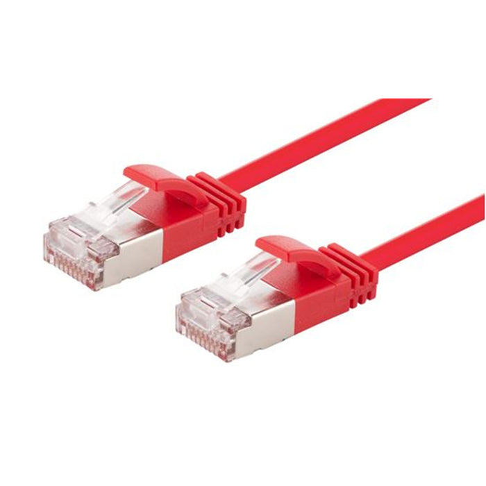 Dynamix PLSSR-C6A-1 1m Cat6A S/FTP Red Ultra-Slim Shielded 10G Patch Lead (34AWG) with RJ45 Gold Plated Connectors. Supports PoE IEEE 802.3af (15.4W).