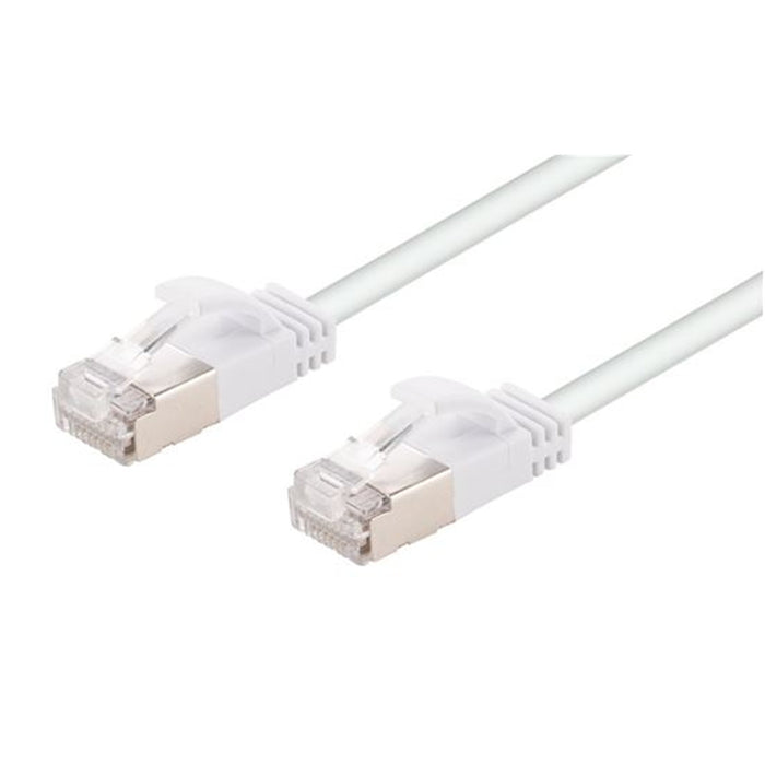 Dynamix PLSSW-C6A-1 1m Cat6A S/FTP White Ultra-Slim Shielded 10G Patch Lead (34AWG) with RJ45 Gold PlatedConnectors. Supports PoE IEEE 802.3af (15.4W) & at (30W)