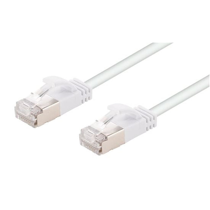 Dynamix PLSSW-C6A-3 3m Cat6A S/FTP White Ultra-Slim Shielded 10G Patch Lead (34AWG) with RJ45 Gold Plated Connectors. Supports PoE IEEE 802.3af (15.4W).