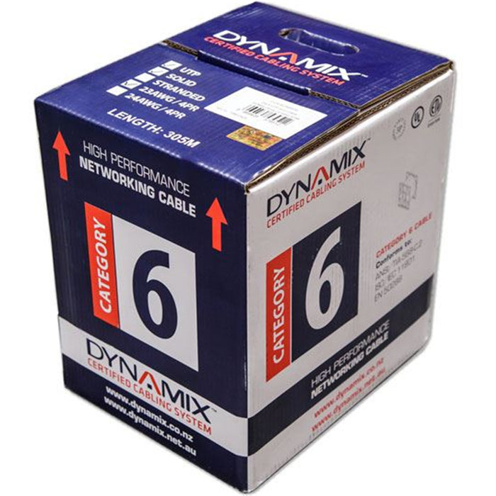 Dynamix C-C6-SLDBLUE 305m Cat6 Blue UTP SOLID Cable Roll 250MHz 23AWGx4P PVC Jacket. Supplied on Plastic Reel in box