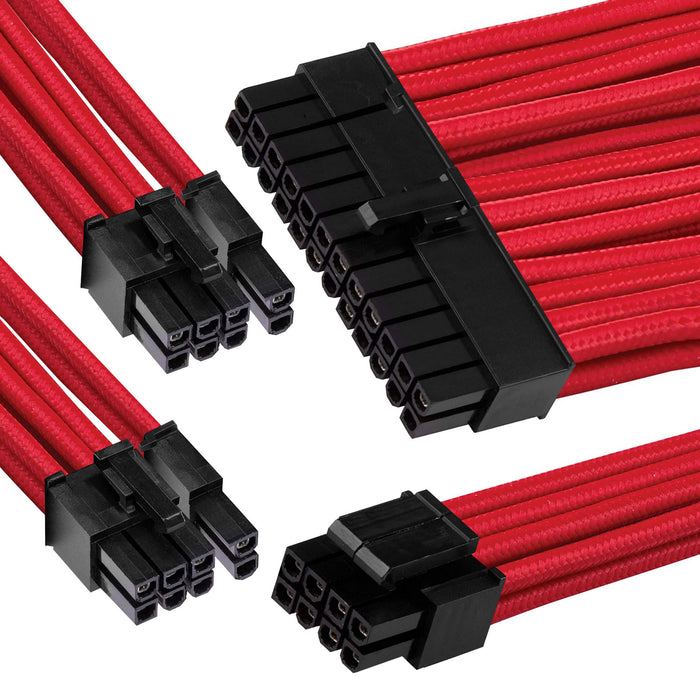 GGPC Gaming PC Braided Cable Kit Pack (Red 40cm) Includes 1 x 20+4 Pin 2 x 6+2 Pin 1 x 4+4 Pin Cables