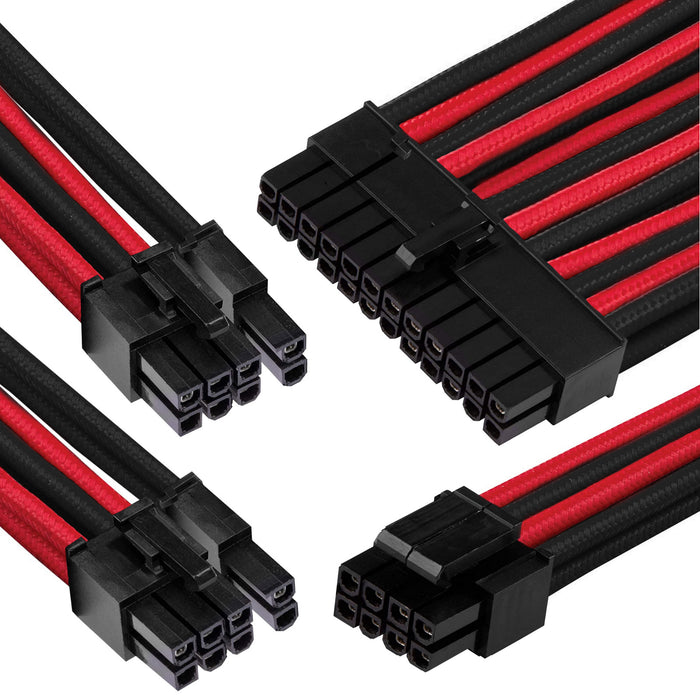 GGPC Gaming PC Braided Cable Kit Pack (Red and Black 40cm) Includes 1 x 20+4 Pin 2 x 6+2 Pin 1 x 4+4 Pin Cables