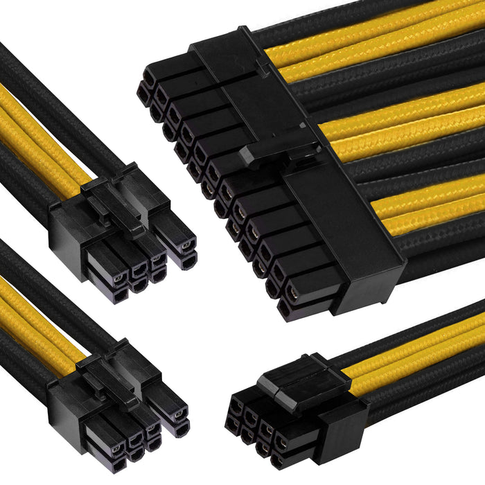 GGPC Gaming PC Braided Cable Kit Pack (Yellow and Black 40cm) Includes 1 x 20+4 Pin 2 x 6+2 Pin 1 x 4+4 Pin Cables