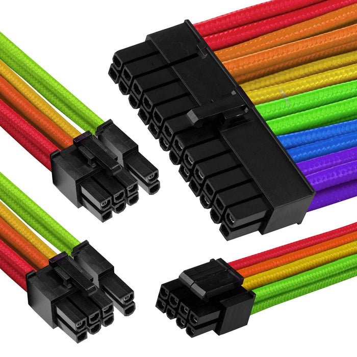 GGPC Gaming PC Braided Cable Kit Pack (Rainbow 40cm) Includes 1 x 20+4 Pin 2 x 6+2 Pin 1 x 4+4 Pin Cables