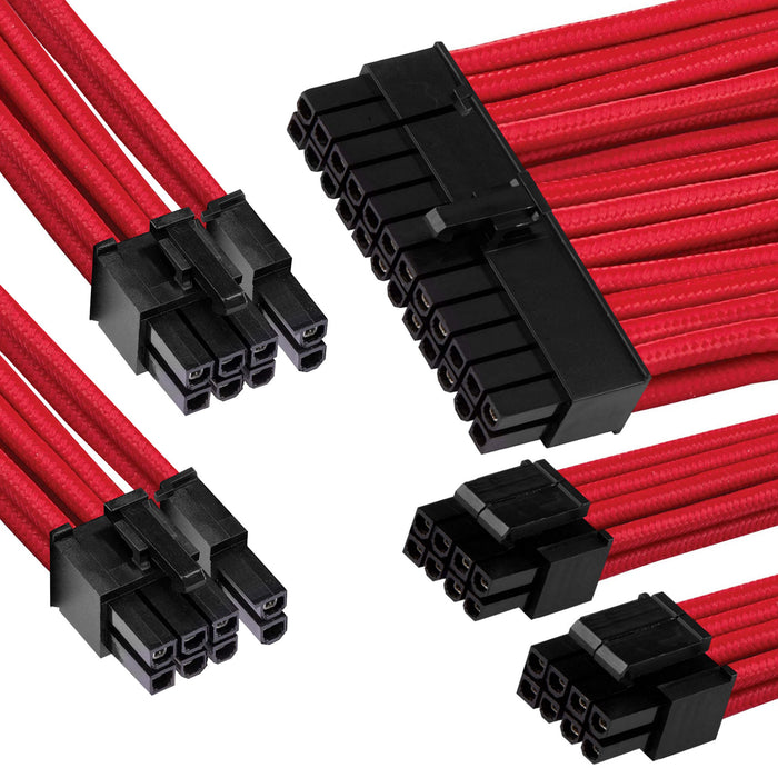 GGPC Gaming PC Braided Cable Kit Pack (Red 40cm) Set of 5 Cables. Includes 1 x 20+4 Pin 2 x 6+2 Pin 2 x 4+4 Pin Extension Cables