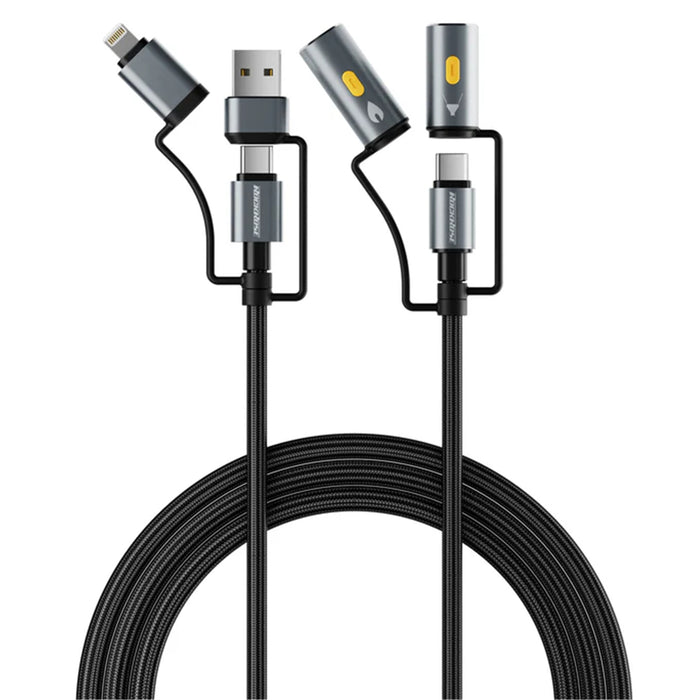 RockRose Hercules Reign 1m Max 100W 6-in-1 Fast Charging Cable with Lighter & Lamp -  USB-A + USB-C + Lightning  to USB-C