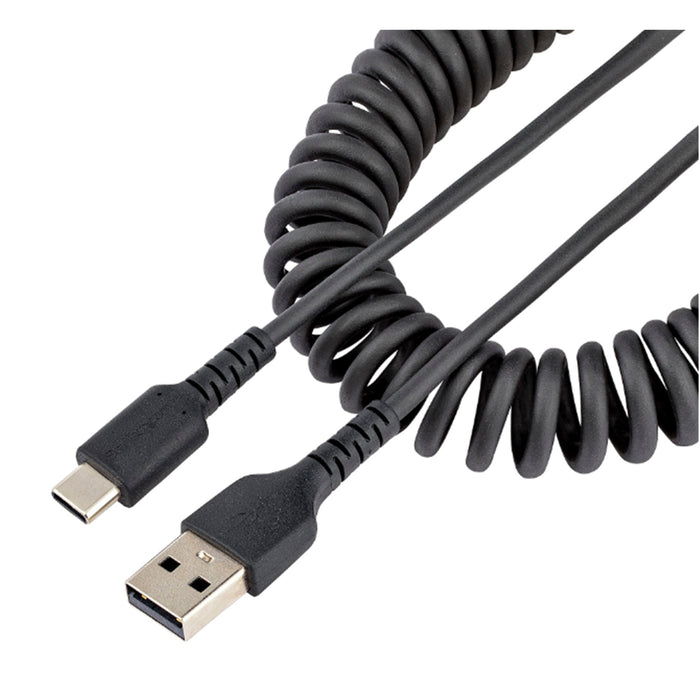 StarTech.com R2ACC-1M-USB-CABLE USB-A to USB-C Cable 1m - Charging - Coiled Heavy Duty Fast Charge & Sync - High Quality - USB 2.0 - Rugged Aramid Fiber - Durable Male to Male - Black