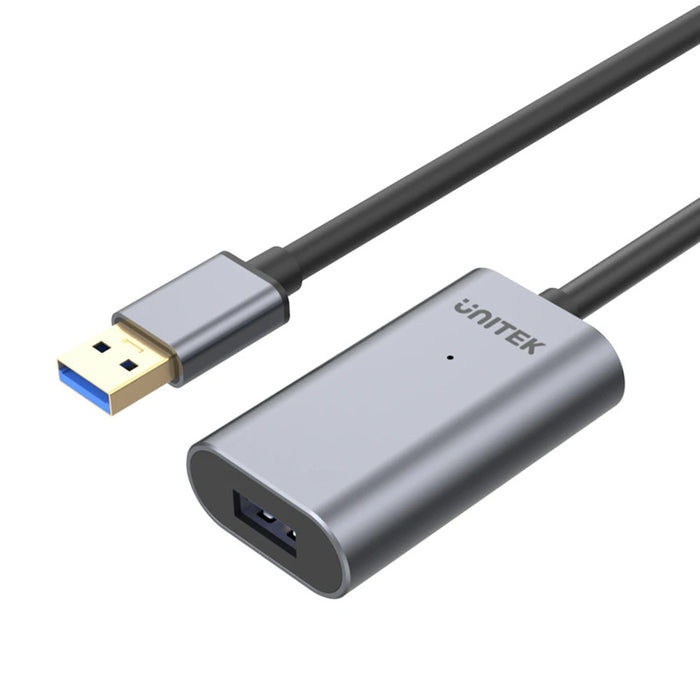 Unitek Y-3004 5m USB3.0 Extension Cable with Built-in Extension Chipset. Aluminium Designed Housing Transfer Speeds up to 5Gbps Gold Plated Connector DC Jack for External Power Plug and Play