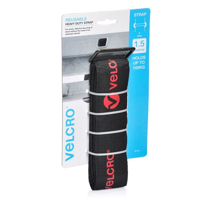 Velcro VEL21115 Heavy Duty 1.5m x 50mm Tie   Down Strap Secure & Hold up to 100kgs Safe and Reliable way to Secure load while in Transit Easy Pass Through Strap with the Loop Side Out - Black Colour