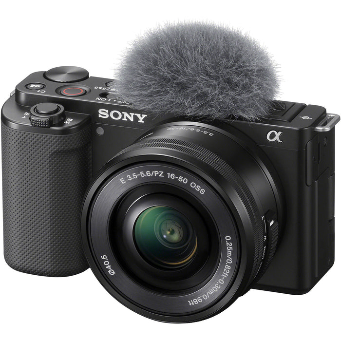 Sony ZV-E10 Mirrorless Camera with 16-50mm Kit - Black  24.2MP APS-C Exmor CMOS Sensor - UHD 4K30p & FHD 120p Video - Up to 11-fps Shooting - Real-Time Eye AF & Tracking - 3.0" Side Flip-Out Touchscreen LCD - Headphone & Microphone Ports