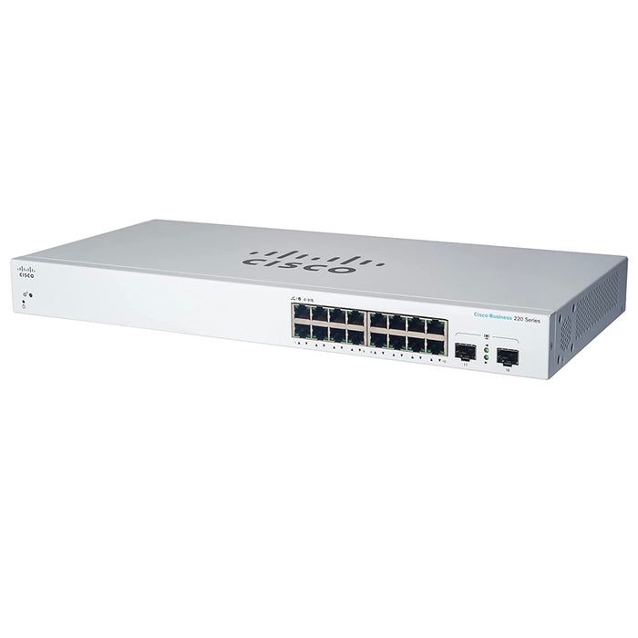 Cisco CBS220 Smart 130W 16-Port Gigabit PoE Switch with 2 SFP Ports