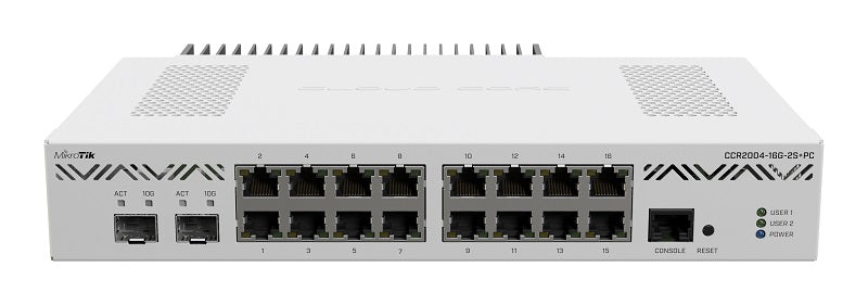 MikroTik CCR2004-16G-2S+PC Router with 16x Gigabit Ethernet ports, 2x10G SFP+ and Passive Cooling