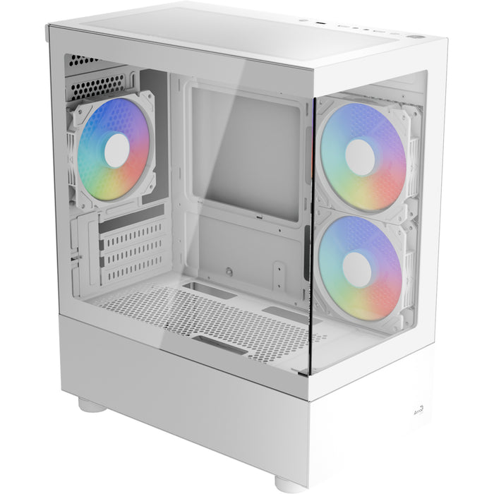 Aerocool Viewport Mini MiniTower Case White Support mATX Mini ITX 3x 120mm ARGB Fans Pre-installed CPU Cooler Support Upto 165mm GPU Support Upto 355mm 4x PCI Slot 280mm Radiator Supported Front I/O: 3x USB HD Audio