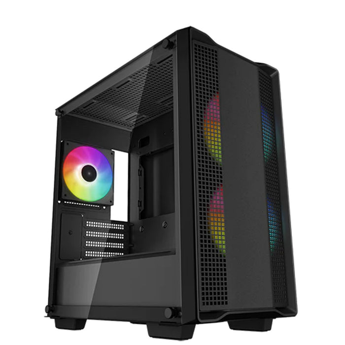 DEEPCOOL CC360 ARGB Black Mini Tower mATX Case Tempered Glass 3x 120mm ARGB Fans Pre-Installed CPU Cooler Support up to 165mm GPU Support up to 320mm 3x PCI Slot 360mm Radiator Supported Front I/O: 2x USB HD Audio