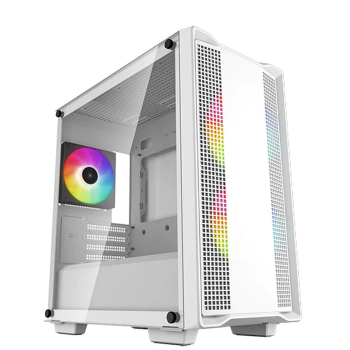 DEEPCOOL CC360 ARGB White Mini Tower mATX Case Tempered Glass 3x 120mm ARGB Fans Pre-Installed CPU Cooler Support up to 165mm GPU Support up to 320mm 3x PCI Slot 360mm Radiator Supported Front I/O: 2x USB HD Audio