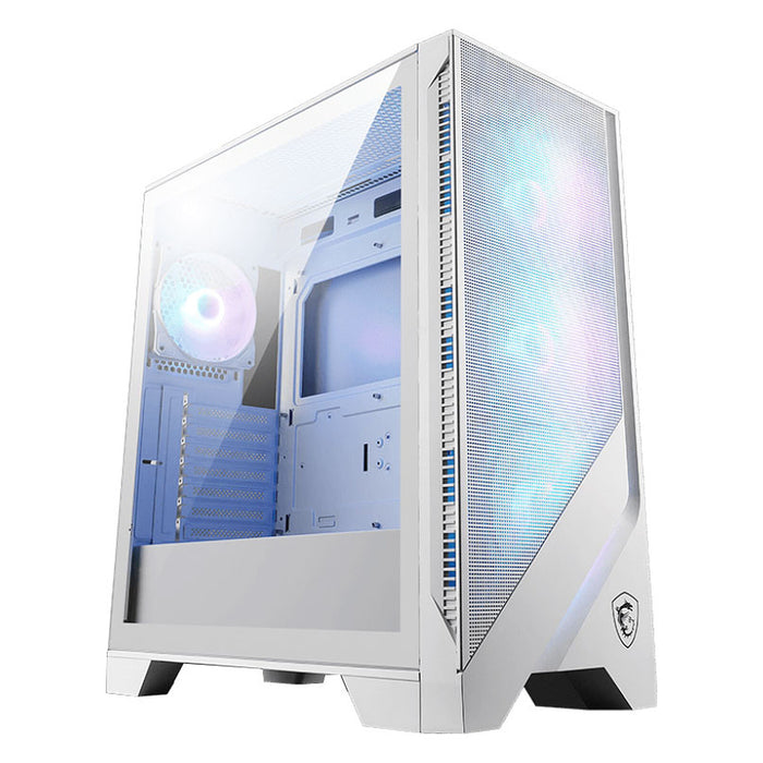 MSI MAG FORGE 320R White Mid Tower Gaming Case for ATX/mATX/ITX Tempered Glass with 4x ARGB Fans CPU Cooler Support Upto 160mm GPU Support Upto 390mm 7x PCI Slot  360mm Radiator Supported Front I/O: 2x USB  HD Audio