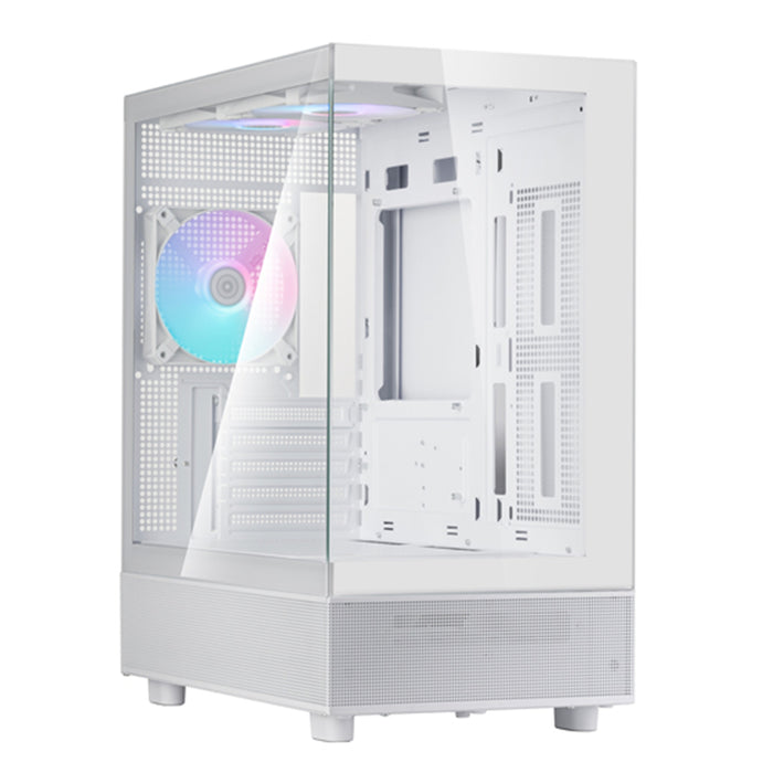 Silverstone LD04 White MATX Mini Tower Case Tempered Galss 3x 120mm A-RGB Fan Per-installed CPU Cooler Support Upto 177mm GPU Support Upto 350mm 5x PCI Slot 280mm Radiator Supported Front I/O: 2x USB 1x Typpe C HD Audio