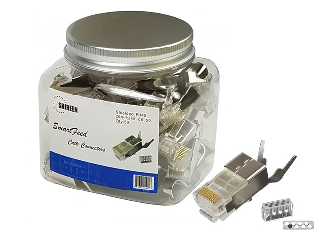 Shireen SmartFeed CAT6 Shielded RJ45 Connectors (Pack of 50) - CON-RJ45-C6-50