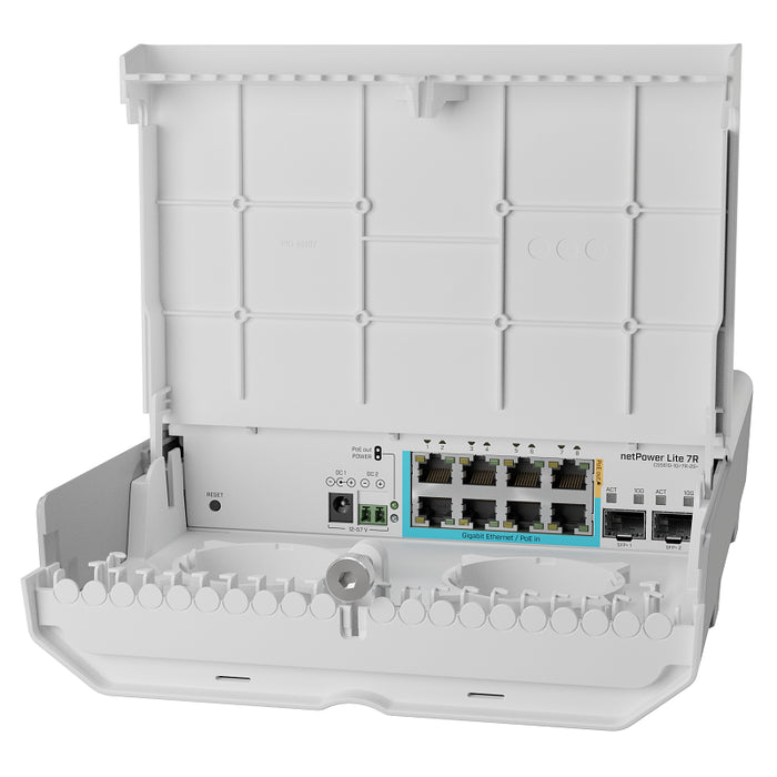 MikroTik netPower Lite 7R Reverse PoE switch with Gigabit Ethernet and 10G SFP+ ports