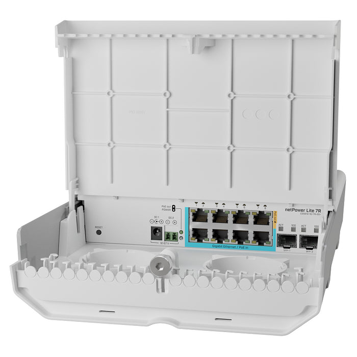 MikroTik netPower Lite 7R Reverse PoE switch with Gigabit Ethernet and 10G SFP+ ports