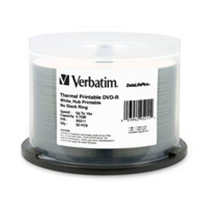 Verbatim 95211 DataLifePlus White Thermal Printable Hub Printable - 50pk Spindle DVD-R - 16x - 4.70 GB - 50 Pack Spindle - 120mm