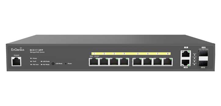 EnGenius ECS1112FP Cloud Managed 12-Port Gigabit PoE Switch 130W and 2 x SFP Uplinks