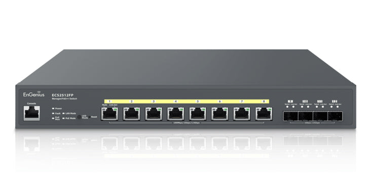 EnGenius ECS2512FP Cloud Managed 802.3bt/at/af 240W 8 Port PoE 2.5Gbps Network Switch