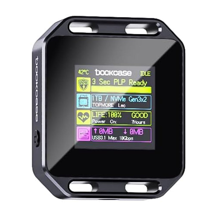 Dockcase Photography Edition Pocket Smart 2230 M.2 NVMe SSD Enclosure - Matte Black 1.33" Screen 3 Sec Power Loss Protection 10Gbps USB-C 3.2 G2 D-Key Button Up to 2TB Aluminum Alloy with Tempered Glass case