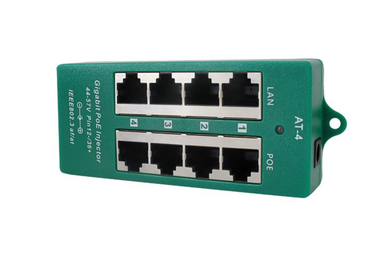 PoE World 4 Port Gigabit Shielded 802.3af/at Midspan PoE Injector