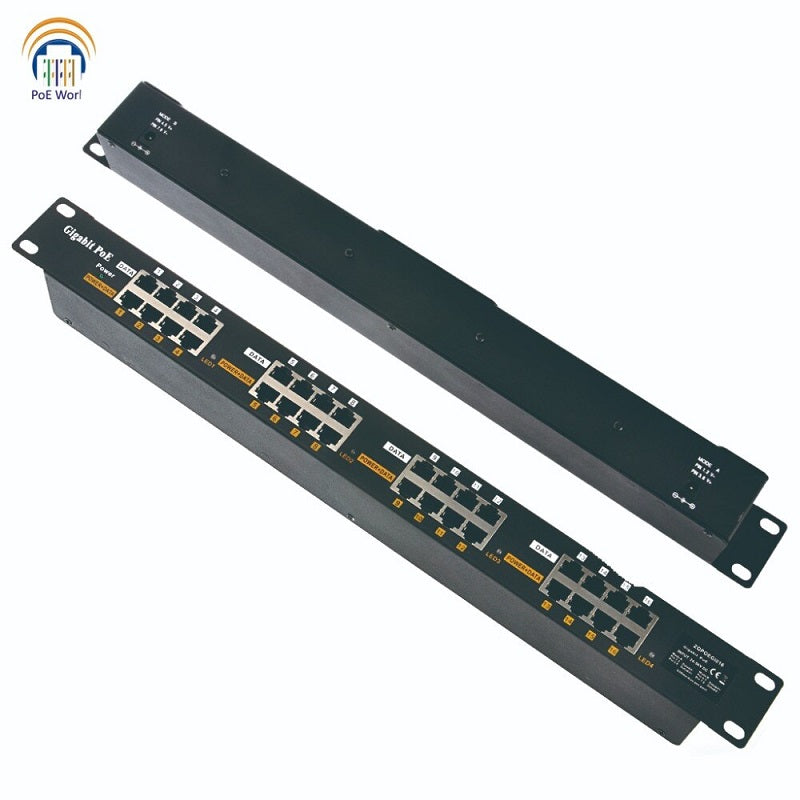 PoE World 16 Port Gigabit Passive PoE Mode A+B 4 Wire 1U Rack Mount In ...