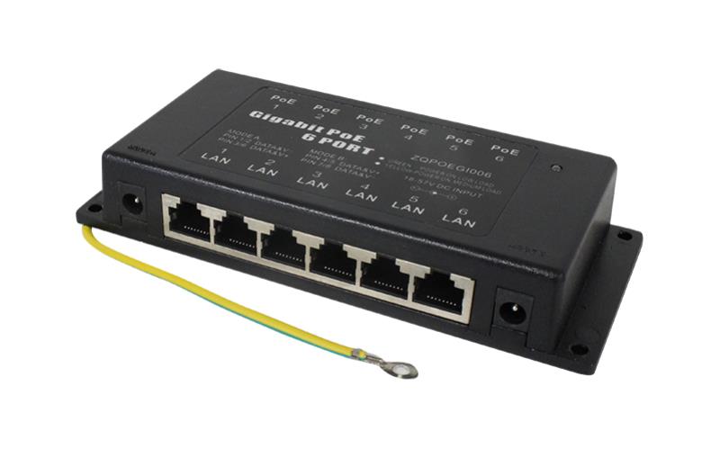 PoE World 6 Port Gigabit Midspan Mode A+B PoE Injector